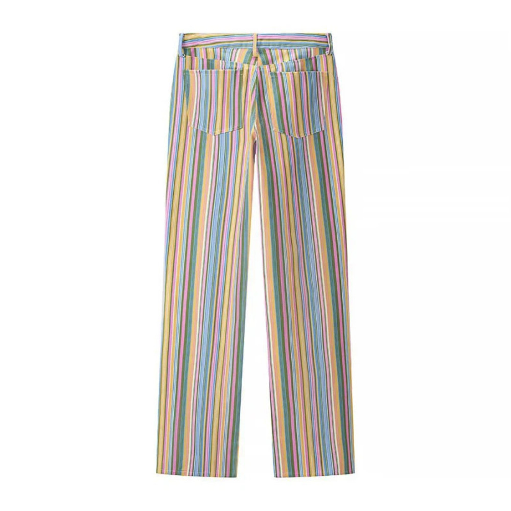 ZARA Commuter Style Unique Color Block Striped Casual Pants
